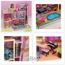 New KidKraft Modern Uptown Wood Barbie Dollhouse 35 Pieces Furniture Playset