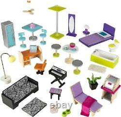 New! KidKraft Uptown Girl's Uptown Dollhouse With Furniture Wooden Playhouse