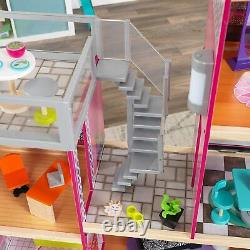 New! KidKraft Uptown Girl's Uptown Dollhouse With Furniture Wooden Playhouse