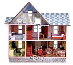 New Wooden Dollhouse With 4 Piece Doll Family Scale 112 For Play With Friends