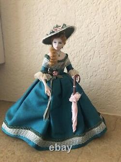 OOAK Vintage Artisan Miniature Dollhouse Doll BEAUTY Silk Victorian Dress & Hat