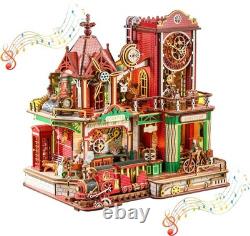 OZJAY Time Post Office DIY Miniature House Kit, 3D Wooden Puzzles for Adults