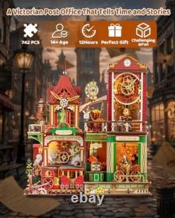 OZJAY Time Post Office DIY Miniature House Kit, 3D Wooden Puzzles for Adults