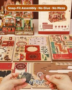 OZJAY Time Post Office DIY Miniature House Kit, 3D Wooden Puzzles for Adults