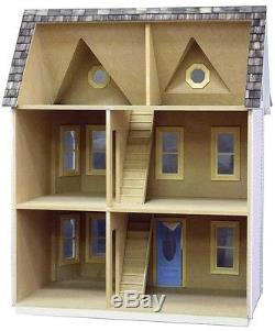Paintable Stainable 6-Room Princess Anne Victorian Style Dollhouse Kit Craft Set