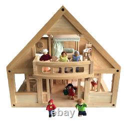 PlanToys Wooden My First Dollhouse Balcony Playset + Furniture + 7 People EUC