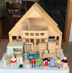 PlanToys Wooden My First Dollhouse Balcony Playset + Furniture + 7 People EUC