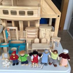 PlanToys Wooden My First Dollhouse Balcony Playset + Furniture + 7 People EUC