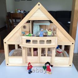 PlanToys Wooden My First Dollhouse Balcony Playset + Furniture + 7 People EUC
