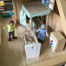 PlanToys Wooden My First Dollhouse Balcony Playset + Furniture + 7 People EUC