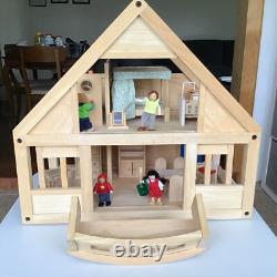 PlanToys Wooden My First Dollhouse Balcony Playset + Furniture + 7 People EUC
