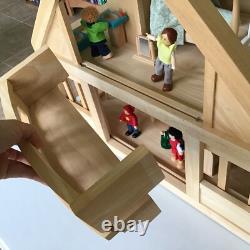 PlanToys Wooden My First Dollhouse Balcony Playset + Furniture + 7 People EUC
