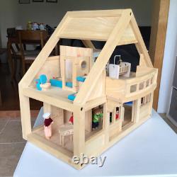 PlanToys Wooden My First Dollhouse Balcony Playset + Furniture + 7 People EUC