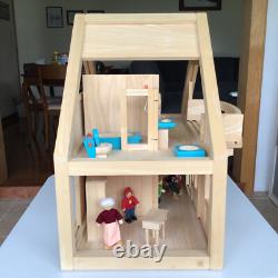 PlanToys Wooden My First Dollhouse Balcony Playset + Furniture + 7 People EUC