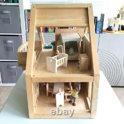 PlanToys Wooden My First Dollhouse Balcony Playset + Furniture + 7 People EUC