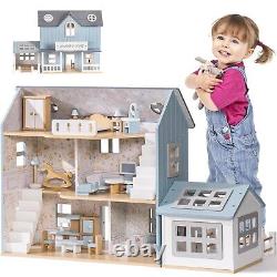 ROBOTIME Kids Dollhouse Wooden Furniture Playset Large Dreamhouse Play House