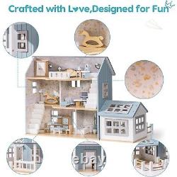 ROBOTIME Kids Dollhouse Wooden Furniture Playset Large Dreamhouse Play House