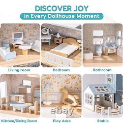 ROBOTIME Kids Dollhouse Wooden Furniture Playset Large Dreamhouse Play House