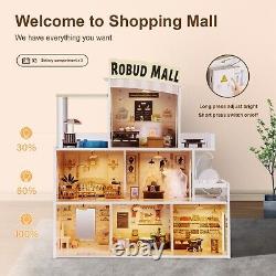 ROBOTIME Kids Wooden LED Dolls House with Furniture Dollhouse Toy for 3-6 Years