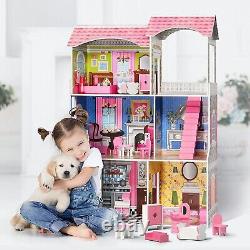 ROBOTIME Wooden Dollhouse 3 Levels Girls Barbie Furniture Doll Play House New