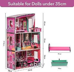 ROBUD DIY Pink Wooden 16 Furniture Play Fun Dollhouse 3-6 Years for Girls Gift