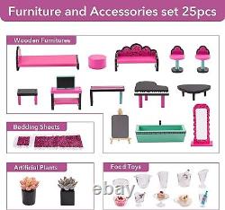 ROBUD DIY Pink Wooden 16 Furniture Play Fun Dollhouse 3-6 Years for Girls Gift