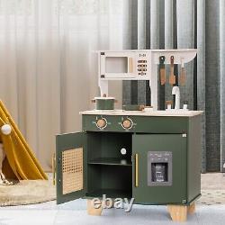ROBUD Green Wooden Kitchen Toy Set with Accessories Chef Pretend Playset for Kid