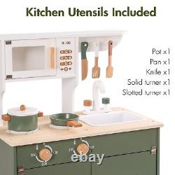 ROBUD Green Wooden Kitchen Toy Set with Accessories Chef Pretend Playset for Kid