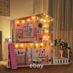ROBUD Wooden Dollhouse for Children Aged 3-12 Children's Dollhouse Birthday Gift