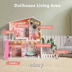ROBUD Wooden Dollhouse for Children Aged 3-12 Children's Dollhouse Birthday Gift