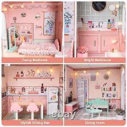 ROBUD Wooden Dollhouse for Children Aged 3-12 Children's Dollhouse Birthday Gift