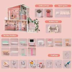 ROBUD Wooden Dollhouse for Children Aged 3-12 Children's Dollhouse Birthday Gift