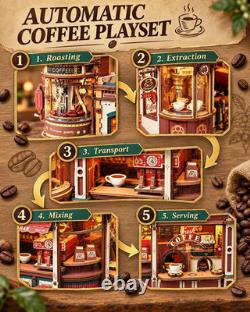 ROKR Moving Dream Coffee Factory DIY Miniature House Kit