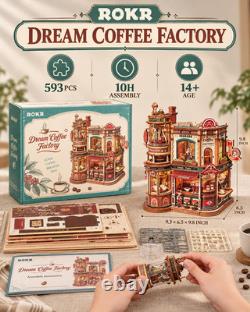 ROKR Moving Dream Coffee Factory DIY Miniature House Kit