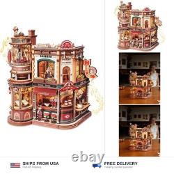 ROKR Moving Dream Coffee Factory DIY Miniature House Kit 3D Wooden Puzzles