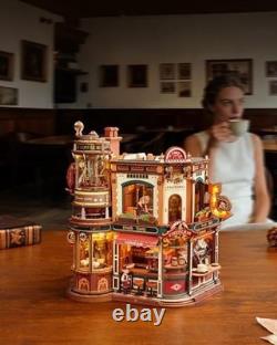 ROKR Moving Dream Coffee Factory DIY Miniature House Kit 3D Wooden Puzzles
