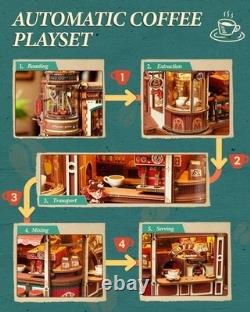 ROKR Moving Dream Coffee Factory DIY Miniature House Kit 3D Wooden Puzzles