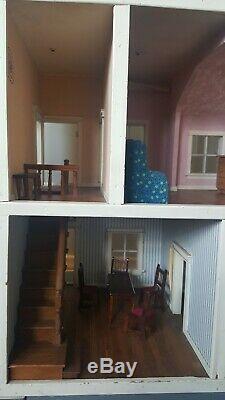 Rare Custom Crafted VTG Colonial Wooden Large 3 Story Dollhouse withFurniture