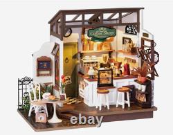 Robotime DIY Miniature Dollhouse Kit Model House Cafe with LED Light Model Kit D