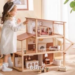 Robud 3-Story Bohemian Style Dollhouse with 37 pcs Furniture Wooden Dolls House