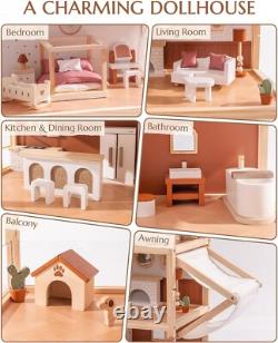 Robud 3-Story Bohemian Style Dollhouse with 37 pcs Furniture Wooden Dolls House