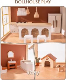Robud 3-Story Bohemian Style Dollhouse with 37 pcs Furniture Wooden Dolls House
