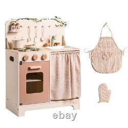 Robud Kids Play Kitchen Set, Rustic Wooden Pretend Play Kitchen for Toddlers 3+
