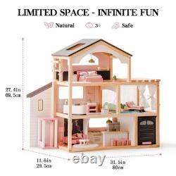 Robud Kids Wooden Dollhouse with Furniture Florida Black Playset for Ages3+