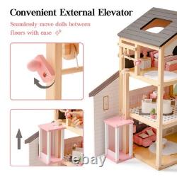 Robud Kids Wooden Dollhouse with Furniture Florida Black Playset for Ages3+