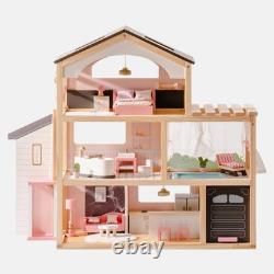 Robud Kids Wooden Dollhouse with Furniture Florida Black Playset for Ages3+