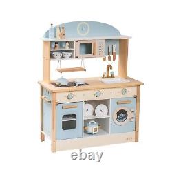 Robud Pretend Play Wooden Kitchen Set for Kids Microwave Oven Clock Towel Rack