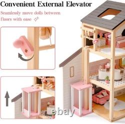 Robud Wooden Dollhouse 6 Rooms Wooden Doll House with 29Pcs Furniture Set Gift