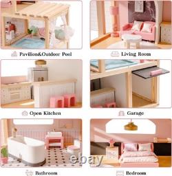 Robud Wooden Dollhouse 6 Rooms Wooden Doll House with 29Pcs Furniture Set Gift
