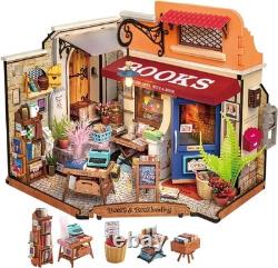 Rolife DIY Wooden Dollhouse Miniature Bookstore with LED Kit Building Model Gift